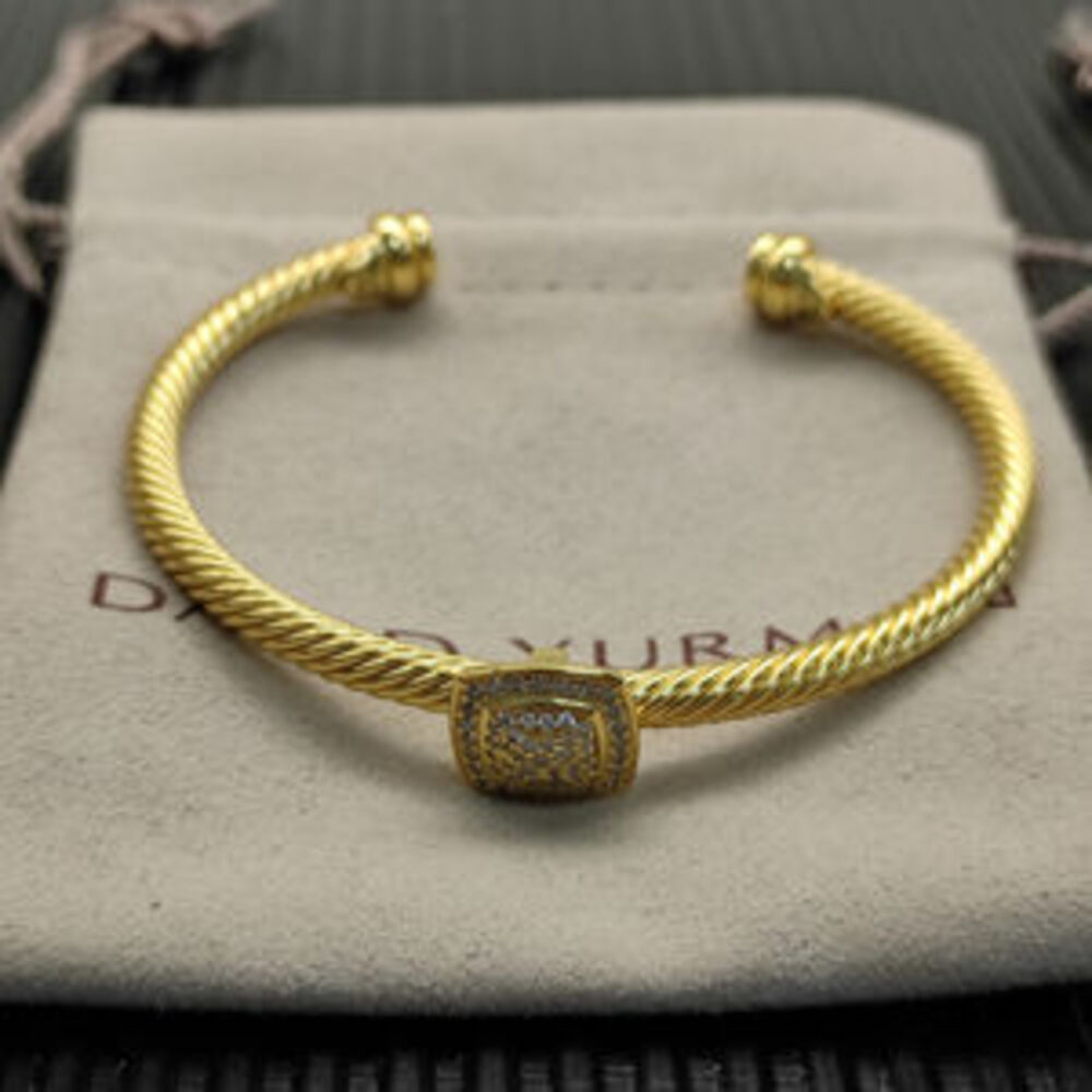 David Yurman Gold 4mm Full Diamond Square Diamond Button bracelet
